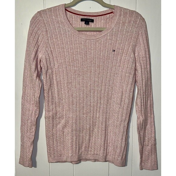 Tommy Hilfiger Women’s Light Pink Sweater Size Medium, Lightweight Cable Knit - Picture 1 of 5